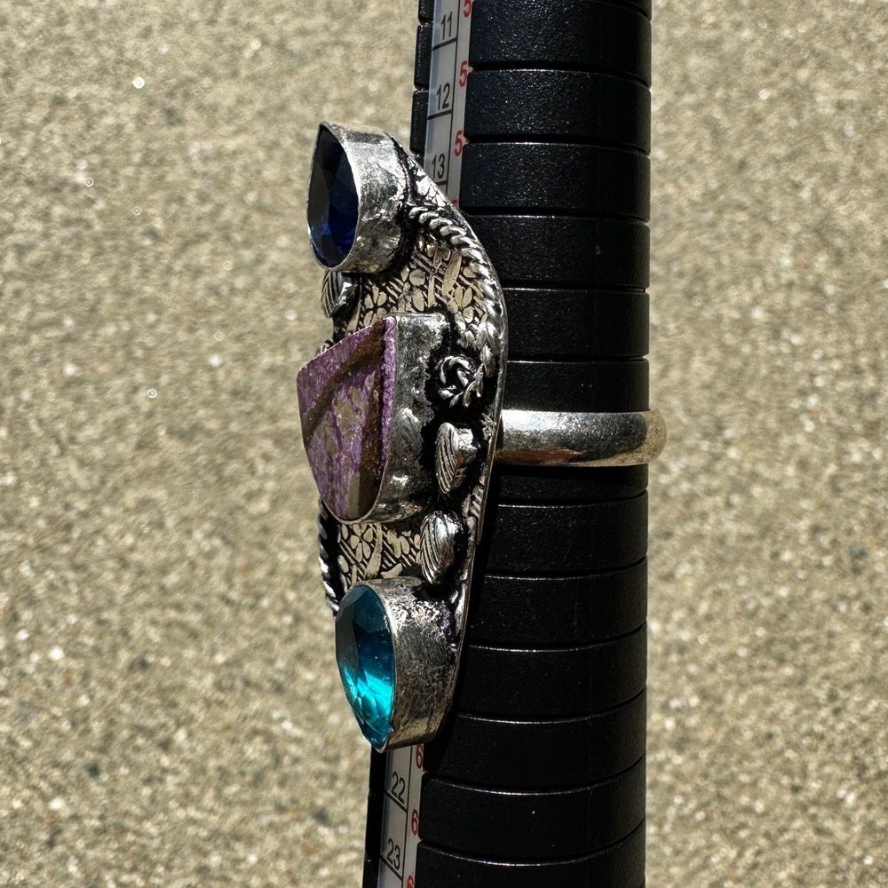 New Stunning Statement Boho Silver Ring Blue Topa… - image 4